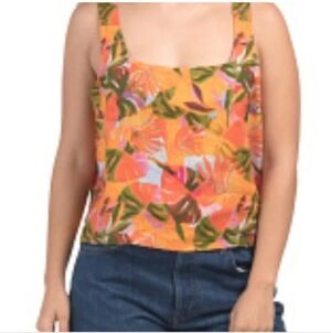 C&C California 100% Linen Vibrant Leaf Print Tank Top. Size M